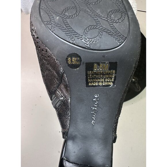 Nurture Black Gray Leather Open Toe Sandal Laser cut Sz 8.5 M - Picture 7 of 7